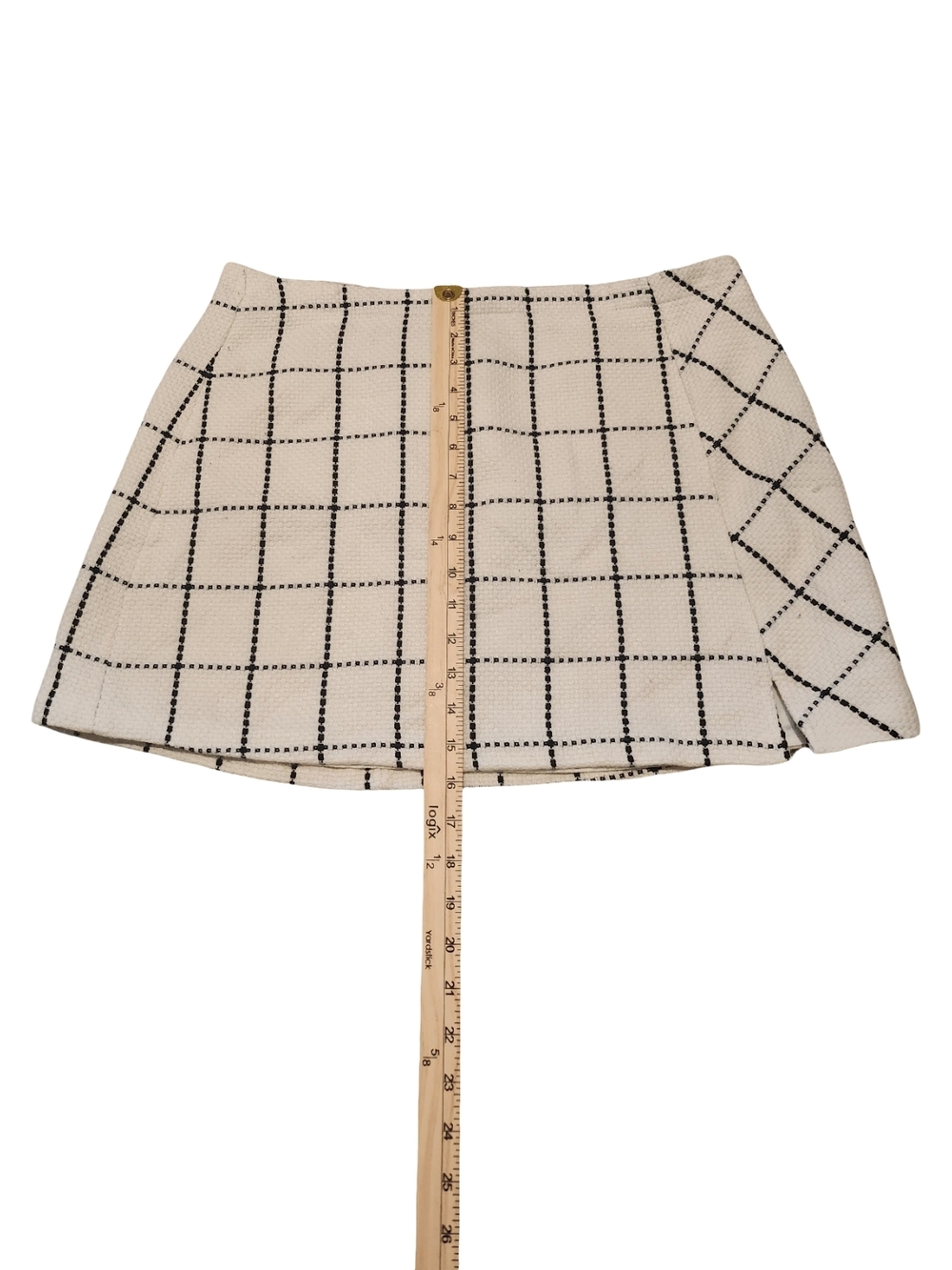 Cream Windowpane Check Mini Skirt